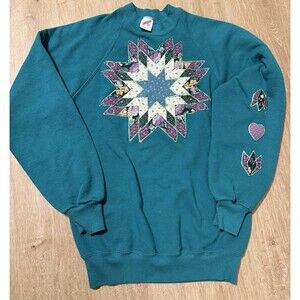 Vtg 90s Crewneck Sweater Woman’s Medium Quilt Pattern Grandma Grannycore
